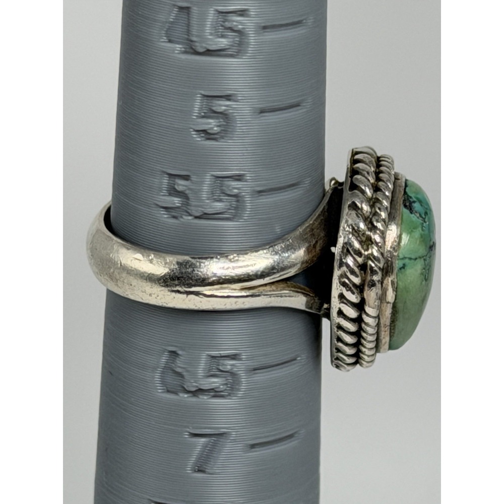 Vintage Green Turquoise Sterling Silver Ring 925 Navajo Rope Border Size 6 - Picture 6 of 10